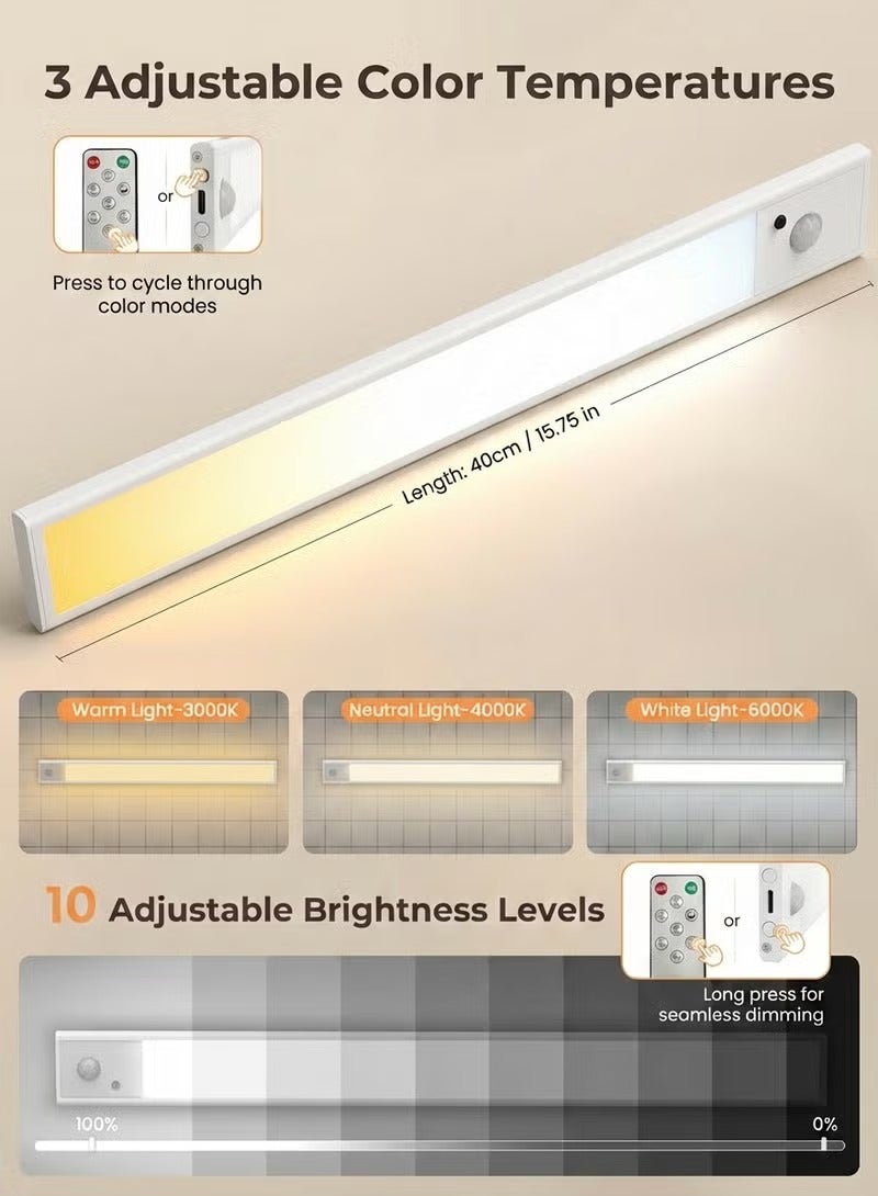Fullight LED Motion Sensor Magnetic Cabinet Light with Remote Control, Rechargeable 3-Color Dimmable Stick-On Light for Closets, Cabinets, Bedside and Study Areas - Image 2